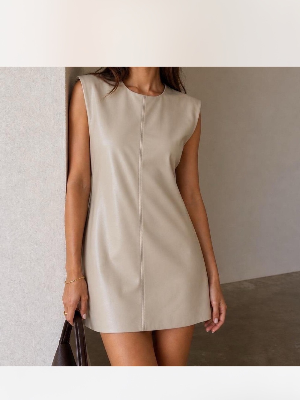 ZARA Faux Leather Padded Shoulder Sleeveless Mini Dress